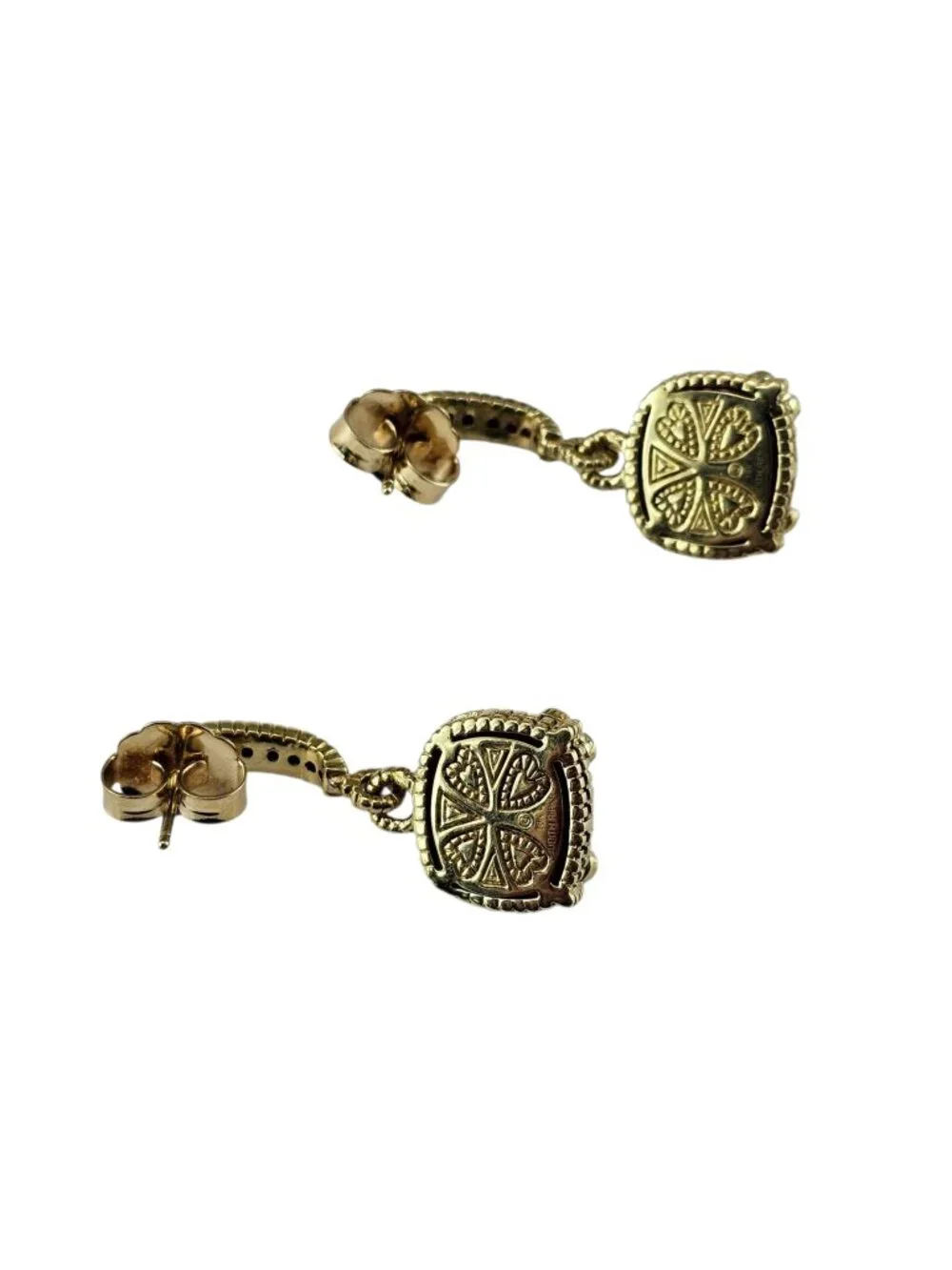 Judith Ripka 18K Gold Black and Red Stones Diamond Dangle Earrings #25487